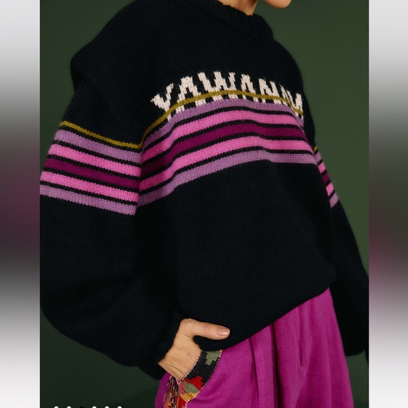 Farm Rio Wool Blend Sweater Yawanawa Black Pink - Picture 2 of 10